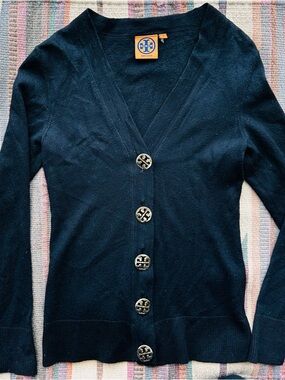 Tory Burch Black V-Neck Button Cardigan Sweater